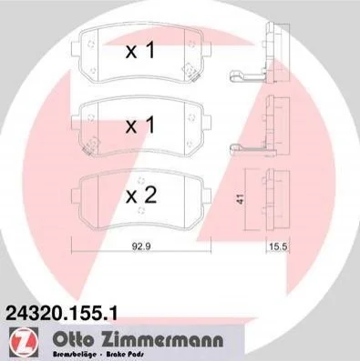 <strong>Колодки гальмівні дискові, к-кт ZIMMERMANN 24320.155.1 (фото 1)</strong>