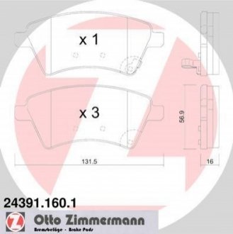 Колодки гальмівні дискові, к-кт ZIMMERMANN 243911601 фото товару