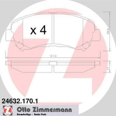<strong>Колодки гальмівні дискові, к-кт ZIMMERMANN 24632.170.1 (фото 1)</strong>