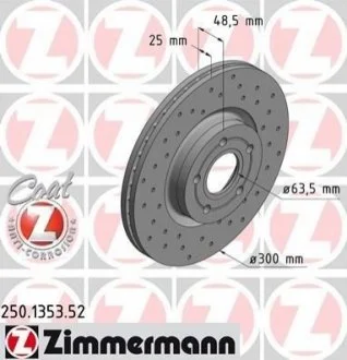 Диск гальмівний для Volvo, Land Rover, Ford ZIMMERMANN 250.1353.52 фото товару