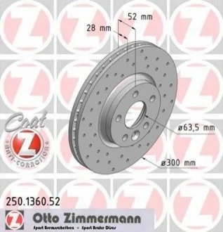 Диск гальмівний SPORT Z для Land Rover, Ford ZIMMERMANN 250.1360.52 фото товару