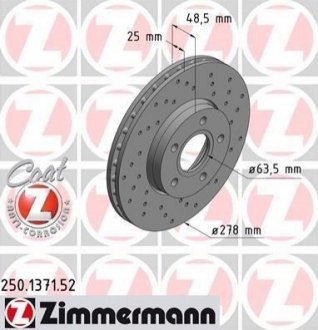 Диск тормозной ZIMMERMANN 250.1371.52 фото товара