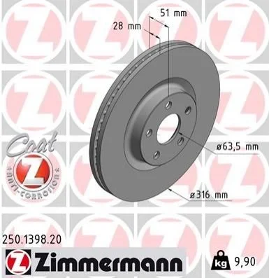 <strong>Диск гальмівний ZIMMERMANN 250.1398.20 (фото 1)</strong>