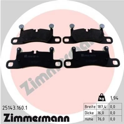 <strong>Колодки гальмівні дискові (комплект 4 шт) ZIMMERMANN 25143.160.1 (фото 1)</strong>
