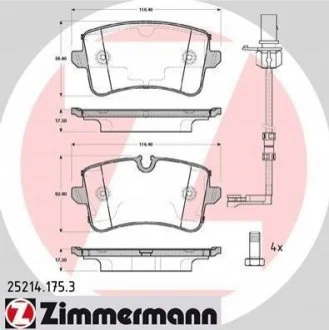 Колодки гальмівні дискові, к-кт для ZIMMERMANN 25214.175.3 фото товару
