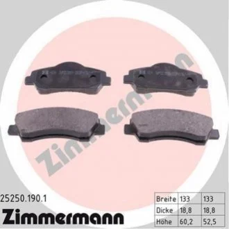 Колодки гальмівні дискові для Citroen, Peugeot ZIMMERMANN 25250.190.1 фото товару