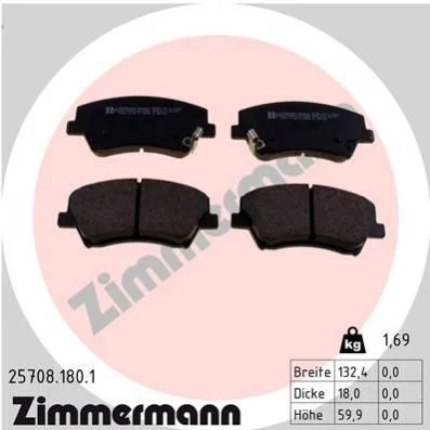 <strong>Колодки гальмівні дискові (комплект 4 шт) ZIMMERMANN 25708.180.1 (фото 1)</strong>