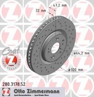 Диск гальмівний для Honda ZIMMERMANN 280.3178.52 фото товару