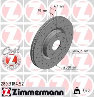 Диск гальмівний ZIMMERMANN 280.3184.52 фото товару