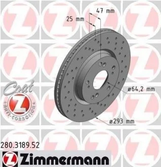 Диск гальмівний для Honda ZIMMERMANN 280.3189.52 фото товару