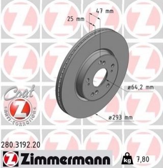 Диск тормозной ZIMMERMANN 280.3192.20 фото товара