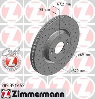 Диск гальмівний для ZIMMERMANN 285.3519.52 фото товару