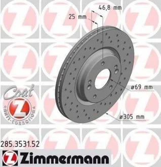 Диск гальмівний для Hyundai, KIA ZIMMERMANN 285.3531.52 фото товару
