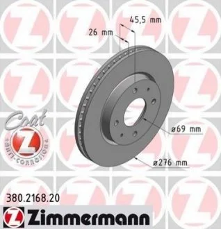 Диск гальмівний Coat Z для Mitsubishi ZIMMERMANN 380216820 фото товару