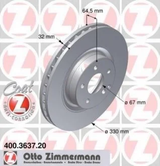 Диск гальмівний Coat Z для Mercedes ZIMMERMANN 400.3637.20 фото товару