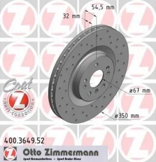 Диск гальмівний для Mercedes ZIMMERMANN 400.3649.52 фото товару