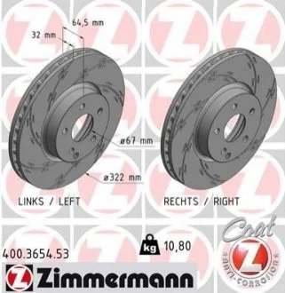 Диск гальмівний для Mercedes ZIMMERMANN 400.3654.53 фото товару