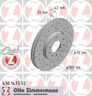 Диск гальмівний для Opel, Vauxhall, Chevrolet ZIMMERMANN 430.1473.52 фото товару
