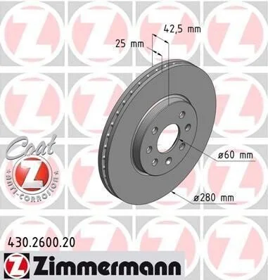 <strong>Диск гальмівний Coat Z GENERAL MOTORS ZIMMERMANN 430260020 (фото 1)</strong>