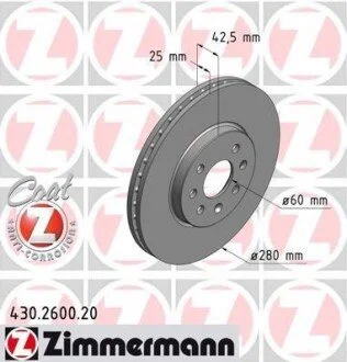 Диск гальмівний Coat Z GENERAL MOTORS для ZIMMERMANN 430260020 фото товара