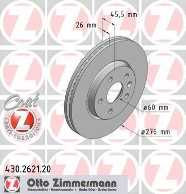 <strong>Диск гальмівний Coat Z ZIMMERMANN 430.2621.20 (фото 1)</strong>