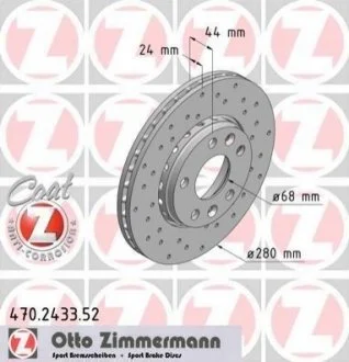 Диск гальмівний для Fiat, Lancia, Abarth, Alfa Romeo, Ford ZIMMERMANN 470.2433.52 фото товару