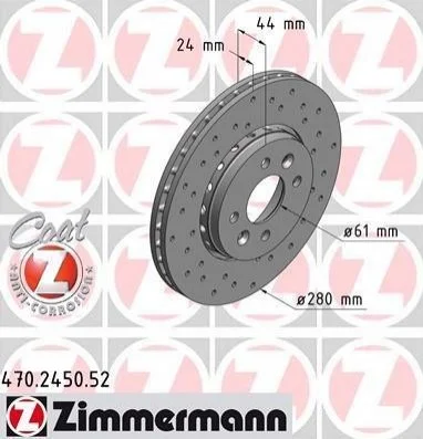 <strong>Диск гальмівний ZIMMERMANN 470.2450.52 (фото 1)</strong>