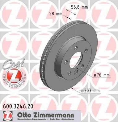 <strong>Диск гальмівний Coat Z ZIMMERMANN 600.3246.20 (фото 1)</strong>