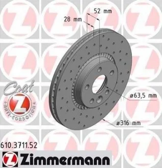 Диск гальмівний SPORT Z для Volvo ZIMMERMANN 610.3711.52 фото товару