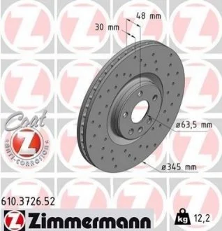 Диск тормозной для Volvo ZIMMERMANN 610.3726.52 фото товара