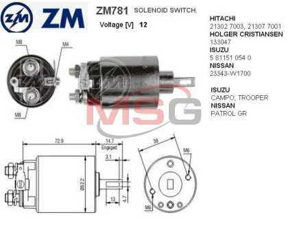 Втягувальне реле стартера для ZM ZM781 фото товару